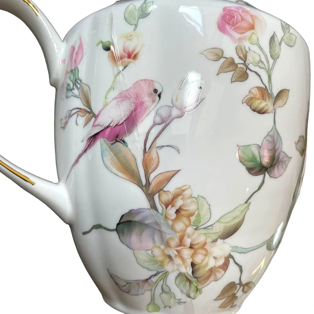 Grace Teaware Fine Porcelain Teapot Very Elegant Floral & Birds 7.5